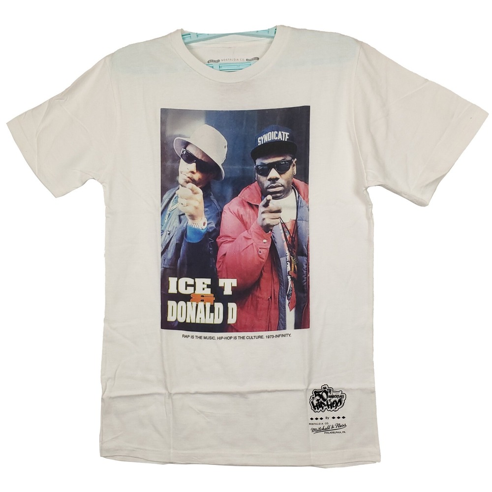 Ice T & Donald D 50th Hip Hop Mitchell & Ness Small Shirt Rapper White NWT